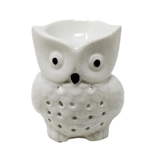 Wachs- und Ölbrenner aus Keramik, Eulen-Motiv, niedliche weiße Eule, Aromabrenner für ätherische Öle und Wachsschmelzen, 10 cm x 10 cm x 14 cm von JRose Collections