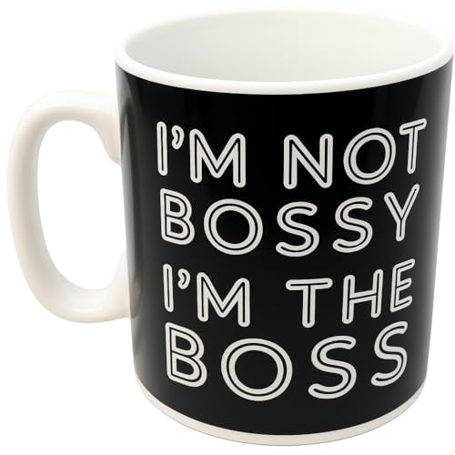 JRose Collections Jumbo-Kaffeetasse aus Keramik, 900 ml, Aufschrift "I'm Not Bossy I'm The Boss", schwarze Kaffeetasse mit weißem Text, lustige, übergroße Teetasse für Damen, Herren, Büro, Zuhause von JRose Collections