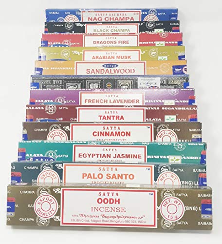 JRose Collections Satya Nag Champa und Sterling Effectz Combo Set aus Räucherstäbchen und JR Räucherstäbchenhalter, 12 Packungen à 15 g, verschiedene Düfte von JRose Collections