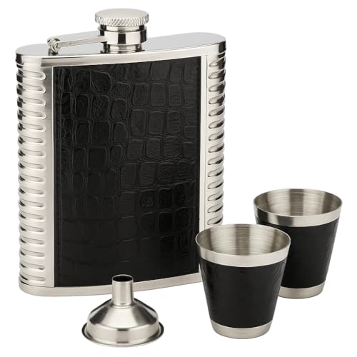 Luxus Schwarz Edelstahl Flachmann Set mit 2 Schnapsbechern und Trichter - Strukturierter Griff - Ideales Geschenk für Männer - Tragbares Taschenfläschchen Set für Reisen, Büro und Feiern JR1374 Luxus Schwarz Edelstahl Flachmann Set mit 2 Schnapsbechern und Trichter - Strukturierter Griff - Ideales Geschenk für Männer - Tragbares Taschenfläschchen Set für Reisen, Büro und Feiern JR1374 von JRose Collections