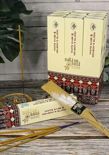 Native Soul Räucherstäbchen Weißer Salbei & Drachenblut - 3er Pack mit JRose Räuchergefäß - Schützend & Entschlackend für Energie Reinigung & Meditation - Langanhaltender Duft von JRose Collections