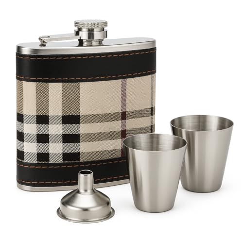 Premium Schottenkaro Flachmann Geschenkset mit Trichter & 2 Schnapsbecher - Edelstahl Taschenflasche für Männer - Tragbares und stilvolles Accessoire für Reisen, Outdoor, Geburtstage & Feiern JR1372 Premium Schottenkaro Flachmann Geschenkset mit Trichter & 2 Schnapsbecher - Edelstahl Taschenflasche für Männer - Tragbares und stilvolles Accessoire für Reisen, Outdoor, Geburtstage & Feiern JR1372 von JRose Collections