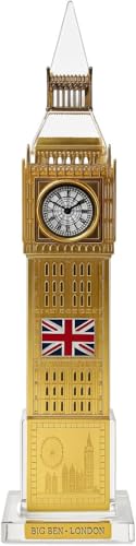 Rose Collections Big Ben London Souvenir mit Farbwechsel, 18 cm, beleuchtet, goldfarben, Miniatur-Uhrturm-Nachbildung mit Union Jack, LED-Ornament auf Kristallsockel, Reisegeschenk oder von JRose Collections