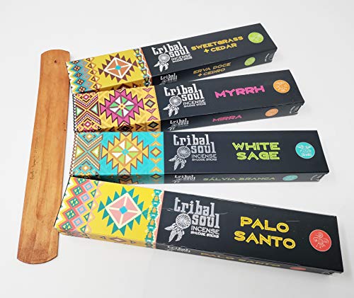 Tribal Soul Räucherstäbchen – Palo Santo, weißer Salbei, Zedern-Süßgras mit JRose Räucherstäbchenhalter TS-3 von JRose Collections