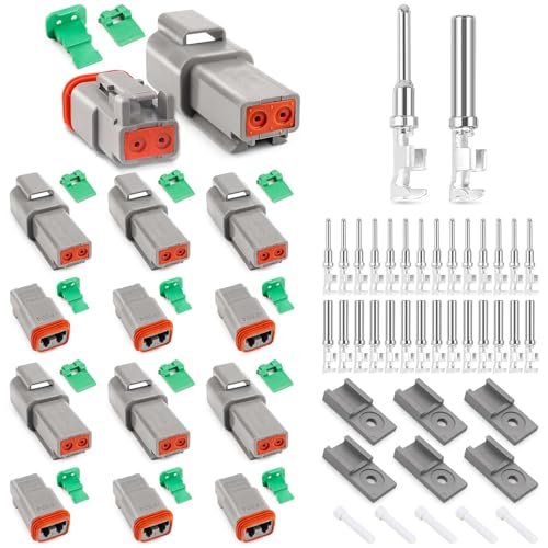 JRready DT Stecker 2 poling Deutsch Stecker Sortiment Set 6 Sätze Grau mit Size 16 Deutsch Terminal Wire Gauge 14-18 AWG IP68 Wasserdichte Stecker 2 polig für Motorrad Roller Auto LKW Boote von JRready