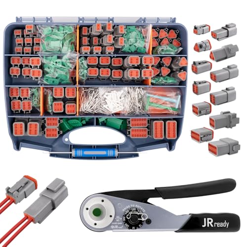 JRready DT Stecker Kit 604 PCS mit Crimpzange ACT-M202 (12-22AWG) Deutsch Stecker 2,3,4,6,8,12 polig IP68 Waterproof Größe 16 Terminal Kit 16-20 AWG Deutsch Removal Tool Repair Accessory von JRready