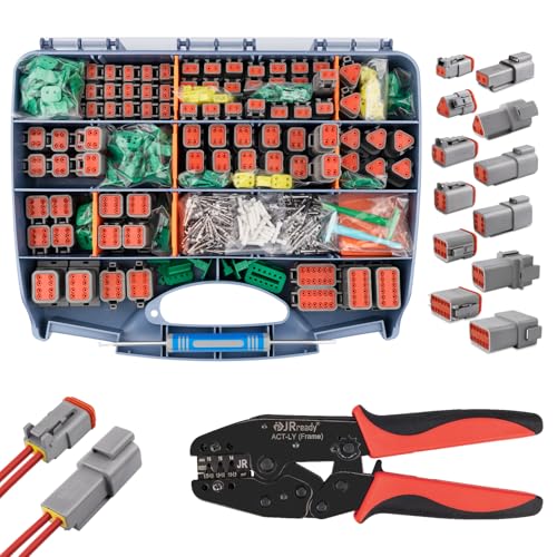 JRready Deutsch Stecker Kit 635 PCS mit Crimpzange ACT-LY-16DT DT Stecker 2,3,4,6,8,12 polig IP68 Waterproof Größe 16 Terminal Kit 14-18 AWG Deutsch Removal Tool Automotive Repair Accessory von JRready