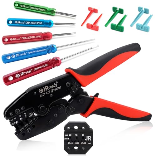 JRready ST2190 Professionelles Deutsch Crimpwerkzeug-Set, offene Zylinder-Crimper für Größe 16, 20 gestanzte Kontakte (14–20 AWG), funktioniert mit Steckern der DT DTM-Serie von JRready