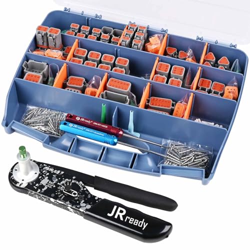 JRready ST6308 Deutsch Steckverbinder-Set, wasserdichter DT-Stecker 2 3 4 6 8 12 polig, Größe 16 solide Kontakte, DT2 Crimper entspricht Deutsch Crimpzange HDT-48-00, 12-22AWG, 417PCS von JRready