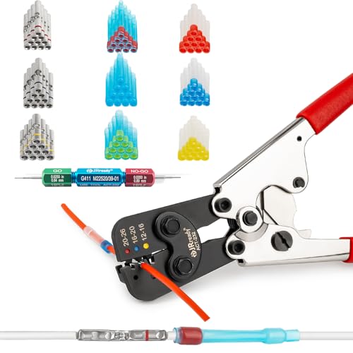 JRready ST6493-010 IP68 Wasserdichtes Stoßverbinder Set mit ACT-232 Crimpwerkzeug, 12# 16# 20# Butt Splice Verbinder & PVDF/PE Stossverbinder und G411 Go-No Go Messgerät von JRready