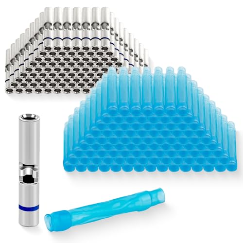 JRready ST6494-16-100 IP68 Wasserdichtes Stoßverbinder MiniSeal Crimp Stossverbinder, 100 Sätze Blau Butt Kabelverbinder und Hochtemperatur PVDF Schrumpfverbinder, 20-16 AWG (JWS81824/1-1) von JRready