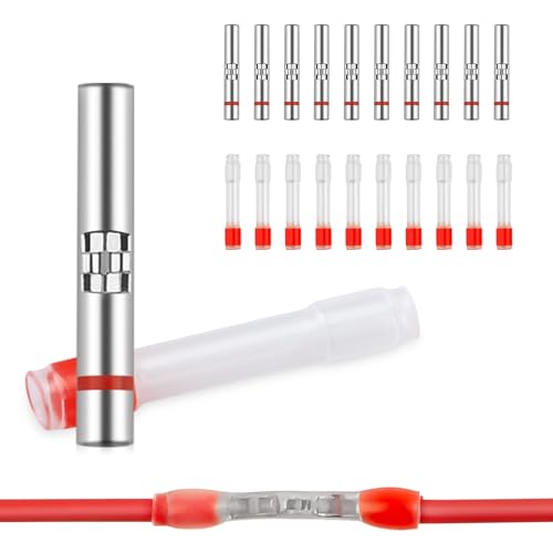 JRready ST6536-01-10 Kupferspleiß und PE-Schrumpfschlauch, IP68 Wasserdicht Stoßverbinder Kit, M81824/1-Serie Rote Schrumpf Stoßverbinder 26–20 AWG, 10 Sets von JRready