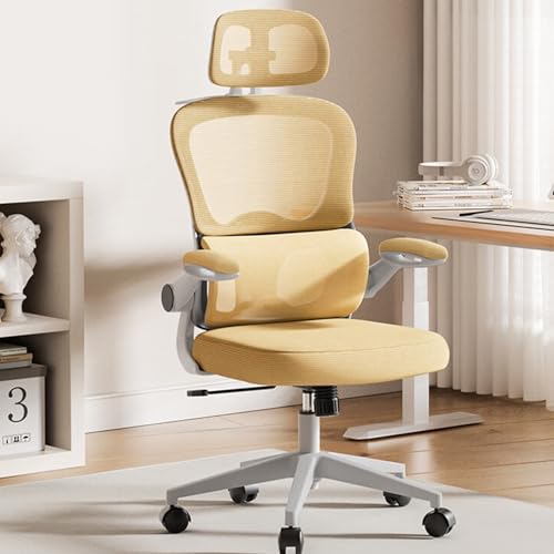 Ergonomischer Computerstuhl mit Verstellbarer Lordosenstütze, passt Sich der Lendenwirbelkurve an, Bequeme Kopfstütze und umkehrbare Armlehnen, kann zum Arbeiten und Lernen verwendet Werden Yellow von JS Ellie