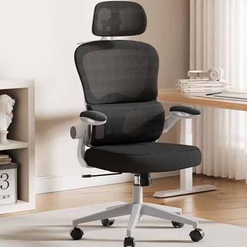 Ergonomischer Computerstuhl mit verstellbarer Lordosenstütze, passt sich der Lendenwirbelkurve an, bequeme Kopfstütze und umkehrbare Armlehnen, kann zum Arbeiten und Lernen verwendet werden Black von JS Ellie