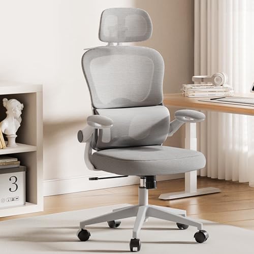 Ergonomischer Computerstuhl mit verstellbarer Lordosenstütze, passt sich der Lendenwirbelkurve an, bequeme Kopfstütze und umkehrbare Armlehnen, kann zum Arbeiten und Lernen verwendet werden Gray von JS Ellie