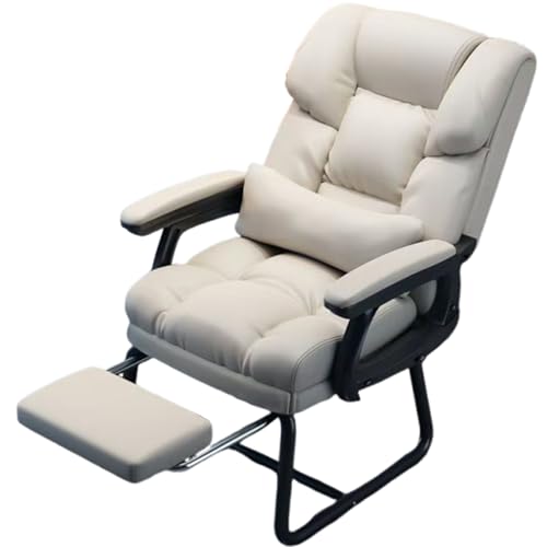 JS Ellie Bürostuhl aus dickem, weichem PU-Leder mit Lendenkissen aus Memory-Schaum und versteckter Fußstütze. Durch Drehen der Armlehne können Sie Sich hinlegen Beige von JS Ellie