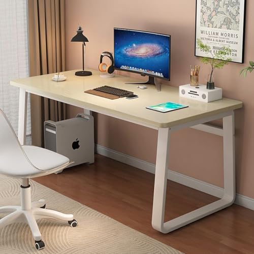 JS Ellie Moderner, einfacher Schreibtisch, Dicker Stahlrahmen für stabile Tragfähigkeit, Tischplatte mit Holzmaserung, Platz für Computer für das Arbeitszimmer im Büro von JS Ellie