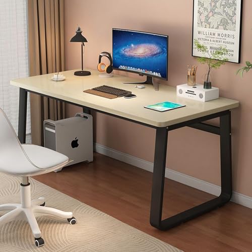 JS Ellie Moderner, einfacher Schreibtisch, Dicker Stahlrahmen für stabile Tragfähigkeit, Tischplatte mit Holzmaserung, Platz für Computer für das Arbeitszimmer im Büro von JS Ellie