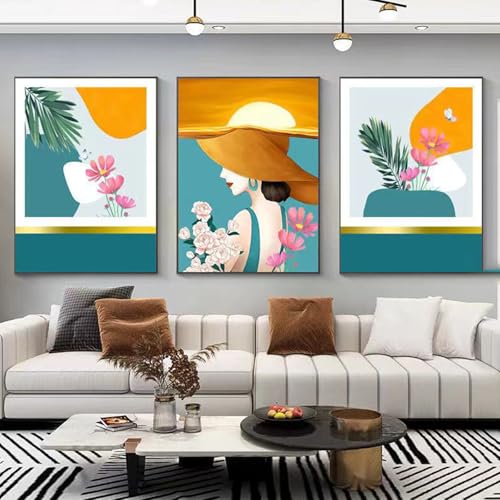 JS Ellie Modernes Wanddeko-Set mit gerahmtem Triptychon, stilvolle Retro-Dekormalerei, stanzfrei und einfach anzubringen, geeignet für Wohnzimmer, Schlafzimmer, Arbeitszimmer, Größen JS Ellie Modernes Wanddeko-Set mit gerahmtem Triptychon, stilvolle Retro-Dekormalerei, stanzfrei und einfach anzubringen, geeignet für Wohnzimmer, Schlafzimmer, Arbeitszimmer, Größen von JS Ellie