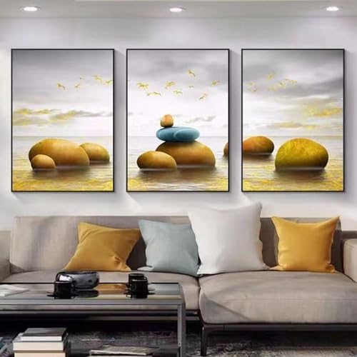 JS Ellie Modernes Wanddeko-Set mit gerahmtem Triptychon, stilvolle Retro-Dekormalerei, stanzfrei und einfach anzubringen, geeignet für Wohnzimmer, Schlafzimmer, Arbeitszimmer, Größen von JS Ellie