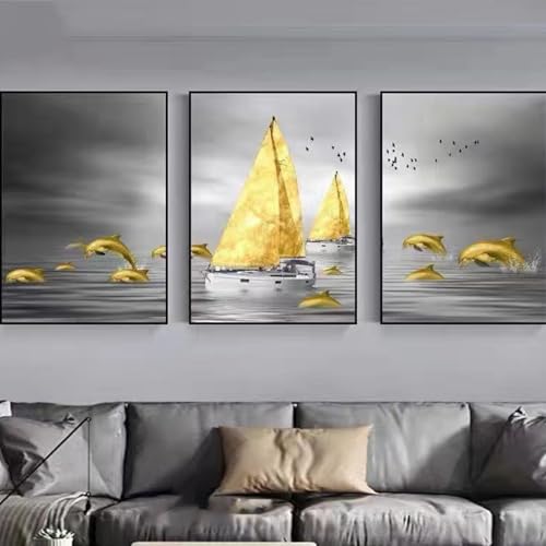 JS Ellie Modernes Wanddeko-Set mit gerahmtem Triptychon, stilvolle Retro-Dekormalerei, stanzfrei und einfach anzubringen, geeignet für Wohnzimmer, Schlafzimmer, Arbeitszimmer, Größen von JS Ellie