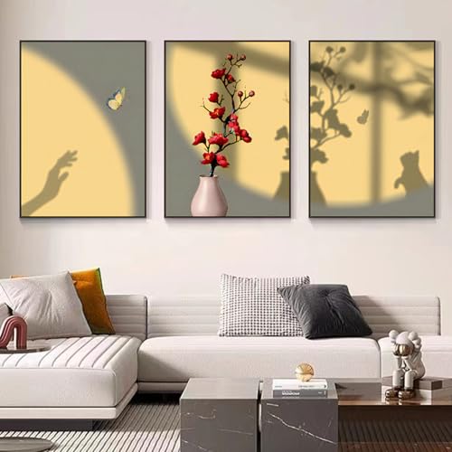 JS Ellie Modernes Wanddeko-Set mit gerahmtem Triptychon, stilvolle Retro-Dekormalerei, stanzfrei und einfach anzubringen, geeignet für Wohnzimmer, Schlafzimmer, Arbeitszimmer, Größen von JS Ellie