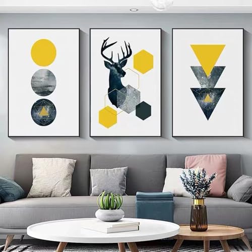 JS Ellie Modernes Wanddeko-Set mit gerahmtem Triptychon, stilvolle Retro-Dekormalerei, stanzfrei und einfach anzubringen, geeignet für Wohnzimmer, Schlafzimmer, Arbeitszimmer, Größen JS Ellie Modernes Wanddeko-Set mit gerahmtem Triptychon, stilvolle Retro-Dekormalerei, stanzfrei und einfach anzubringen, geeignet für Wohnzimmer, Schlafzimmer, Arbeitszimmer, Größen von JS Ellie