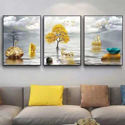 JS Ellie Modernes Wanddeko-Set mit gerahmtem Triptychon, stilvolle Retro-Dekormalerei, stanzfrei und einfach anzubringen, geeignet für Wohnzimmer, Schlafzimmer, Arbeitszimmer, Größen JS Ellie Modernes Wanddeko-Set mit gerahmtem Triptychon, stilvolle Retro-Dekormalerei, stanzfrei und einfach anzubringen, geeignet für Wohnzimmer, Schlafzimmer, Arbeitszimmer, Größen von JS Ellie