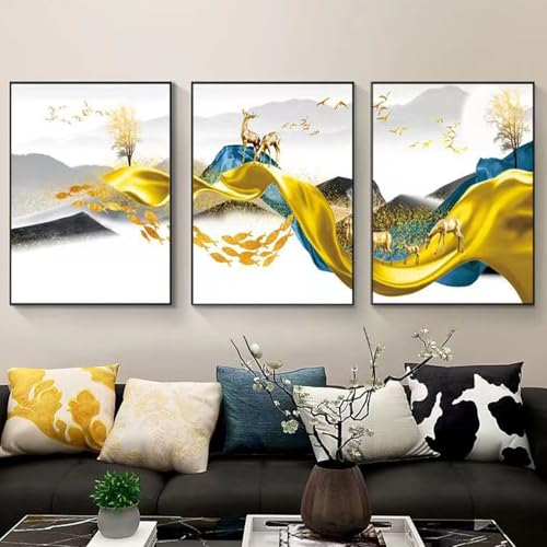JS Ellie Modernes Wanddeko-Set mit gerahmtem Triptychon, stilvolle Retro-Dekormalerei, stanzfrei und einfach anzubringen, geeignet für Wohnzimmer, Schlafzimmer, Arbeitszimmer, Größen von JS Ellie