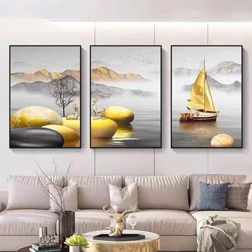 JS Ellie Modernes Wanddeko-Set mit gerahmtem Triptychon, stilvolle Retro-Dekormalerei, stanzfrei und einfach anzubringen, geeignet für Wohnzimmer, Schlafzimmer, Arbeitszimmer, Größen JS Ellie Modernes Wanddeko-Set mit gerahmtem Triptychon, stilvolle Retro-Dekormalerei, stanzfrei und einfach anzubringen, geeignet für Wohnzimmer, Schlafzimmer, Arbeitszimmer, Größen von JS Ellie