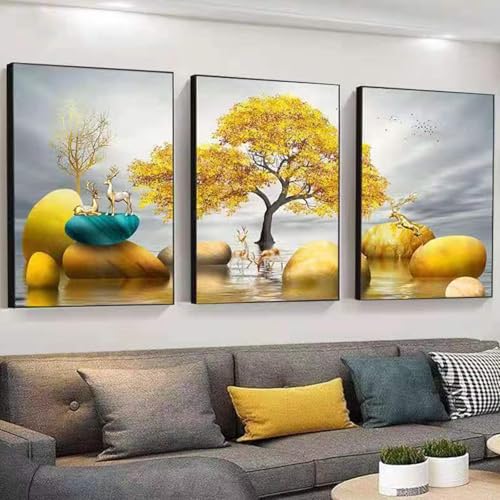 JS Ellie Modernes Wanddeko-Set mit gerahmtem Triptychon, stilvolle Retro-Dekormalerei, stanzfrei und einfach anzubringen, geeignet für Wohnzimmer, Schlafzimmer, Arbeitszimmer, Größen JS Ellie Modernes Wanddeko-Set mit gerahmtem Triptychon, stilvolle Retro-Dekormalerei, stanzfrei und einfach anzubringen, geeignet für Wohnzimmer, Schlafzimmer, Arbeitszimmer, Größen von JS Ellie