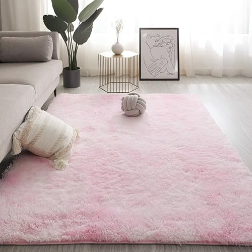 Maschinenwaschbarer Wohnzimmer-Shag-Teppich, Plüsch-Nachttischmatte für das Schlafzimmer, rutschfest und verschleißfest, kein Verblassen, kein Fusseln, reichhaltig und f Tie-dye pastel pink 200*300cm von JS Ellie