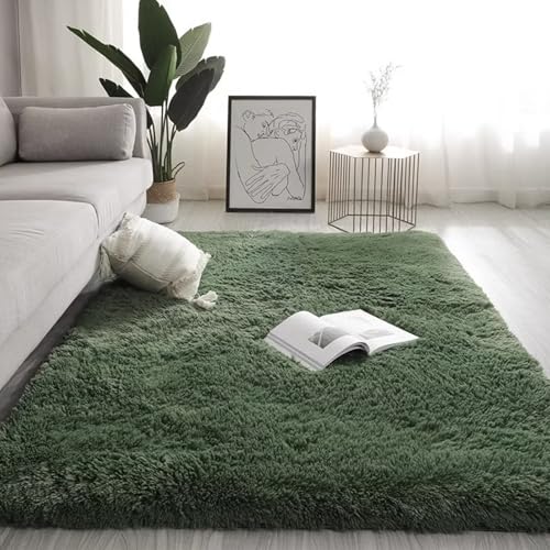 Maschinenwaschbarer Wohnzimmer-Shag-Teppich, Plüsch-Nachttischmatte für das Schlafzimmer, rutschfest und verschleißfest, kein Verblassen, kein Fusseln, reichhaltig und flausc Midnight green 200*200cm von JS Ellie