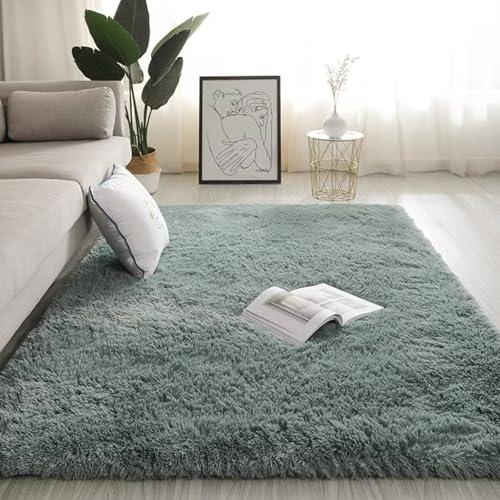 Maschinenwaschbarer Wohnzimmer-Shag-Teppich, Plüsch-Nachttischmatte für das Schlafzimmer, rutschfest und verschleißfest, kein Verblassen, kein Fusseln, reichhaltig und flausc Turquoise blue 200*200cm von JS Ellie