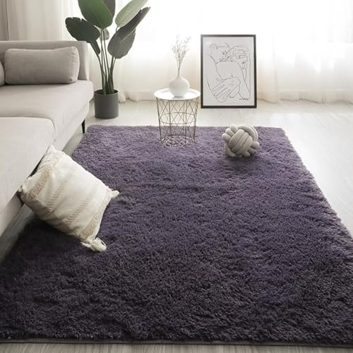 Maschinenwaschbarer Wohnzimmer-Shag-Teppich, Plüsch-Nachttischmatte für das Schlafzimmer, rutschfest und verschleißfest, kein Verblassen, kein Fusseln, reichhaltig und flauschig Gray purple 80*160cm von JS Ellie
