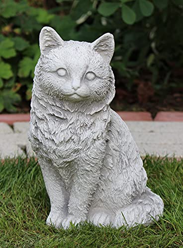 Beton Figur Katze sitzend Kopf gerade H 26 cm Dekofigur und Gartenfigur hell patiniert von JS Garten Deko