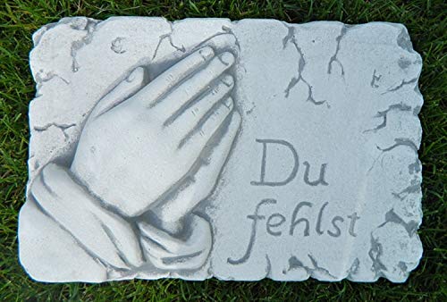 Beton Figur Tafel mit Aufschrift Du fehlst Länge 30 cm Grabdekoration Grabstein Grab Deko von JS Garten Deko