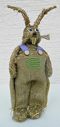 Deko Figur Hase H 28 cm stehend mit Latzhose Heufigur Tierfigur aus Naturmaterial Heu zum Basteln von JS Garten Deko