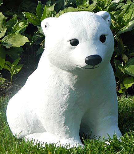 Gartenfigur Kleiner Eisbär sitzend Höhe 24 cm Gartendeko Eisbärfigur Gartenfigur Tierfigur Dekofigur aus Beton von JS Garten Deko