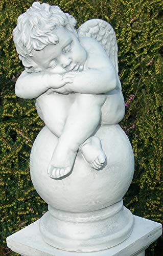 Gartenskulptur Deko Statue Engel schlafend auf Kugel Höhe 42 cm Skulptur aus Beton von JS Garten Deko