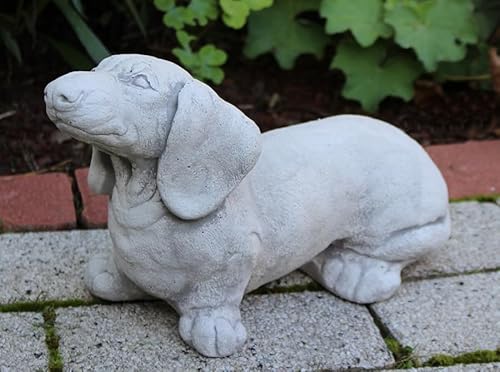 Gartenskulptur Skulptur Beton Figur Dackel glatthaar stehend H 18 cm Dekofigur und Gartenfigur von JS Garten Deko