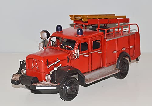 JS Garten Deko Blechauto Nostalgie Modellauto Oldtimer Feuerwehr Automarke Magirus Deutz TLF 16 aus Blech L 33 cm von JS Garten Deko