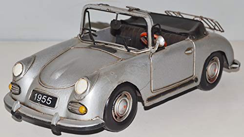 JS Garten Deko Blechauto Nostalgie Modellauto Oldtimer Marke Porsche 356 Speedster Cabrio Sportwagen aus Blech L 31 cm von JS Garten Deko
