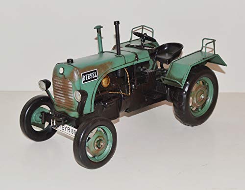 JS Garten Deko Blechtraktor Nostalgie Modellauto Oldtimer Marke Steyr Daimler Puch Traktor Modell aus Blech L 33 cm von JS Garten Deko