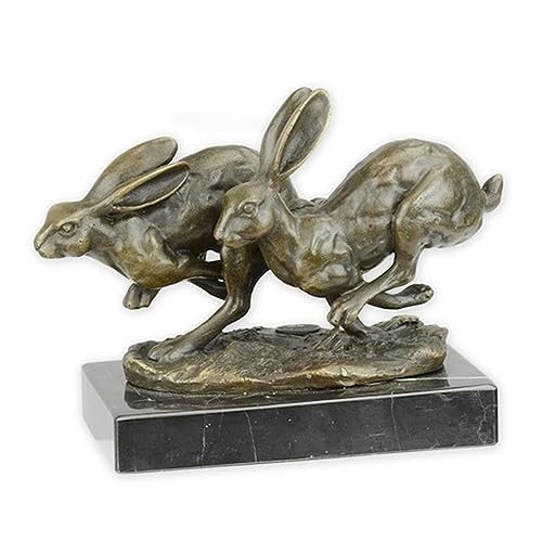 JS Garten Deko Bronzefigur Bronzeskulptur Bronze Hasen auf Marmorsockel L 14,5 cm Bronze Figur von JS Garten Deko