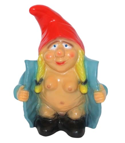 JS Garten Deko Gartenzwerg nackte Zwergenfrau 30 cm im blauen Mantel lustige Zwergin aus Kunststoff von JS Garten Deko