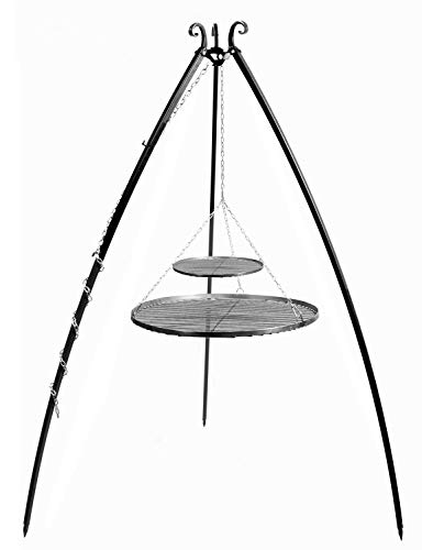 JS Garten Deko Schwenkgrill H 200 cm mit Doppelrost aus Rohstahl 80 cm + 40 cm Dreibein Grill Tripod Grillen CookKing von JS Garten Deko