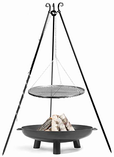 JS Garten Deko Set: Dreibein H 180 cm mit Grillrost Ø 80 cm Edelstahl + Feuerschale Bali Ø 100 cm Schwenkgrill CookKing von JS Garten Deko