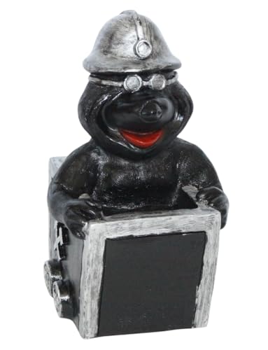 Maulwurf in Lore Höhe 25 cm Bergarbeiter mit Helm aus Kunststoff Gartenfigur aus Kunststoff von JS Garten Deko