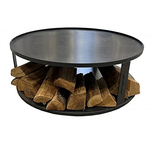 Runde Feuerschalenbasis mit Holzfach D 62 cm Bodenschutz für Feuerschale oder Feuerkorb CookKing von JS Garten Deko